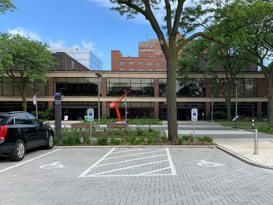 Arthington Mall with parking lot showing permeable pavers